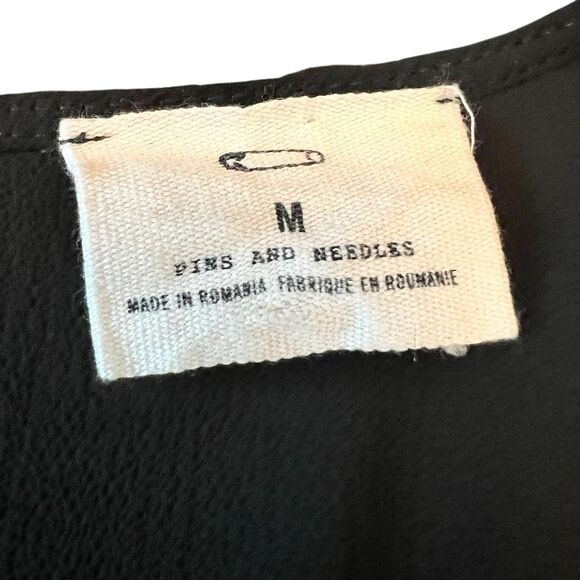 Pins and Needles Faux Wrap Dress Black Medium Silky Flowy Goth Minimalist Sexy - Picture 6 of 11